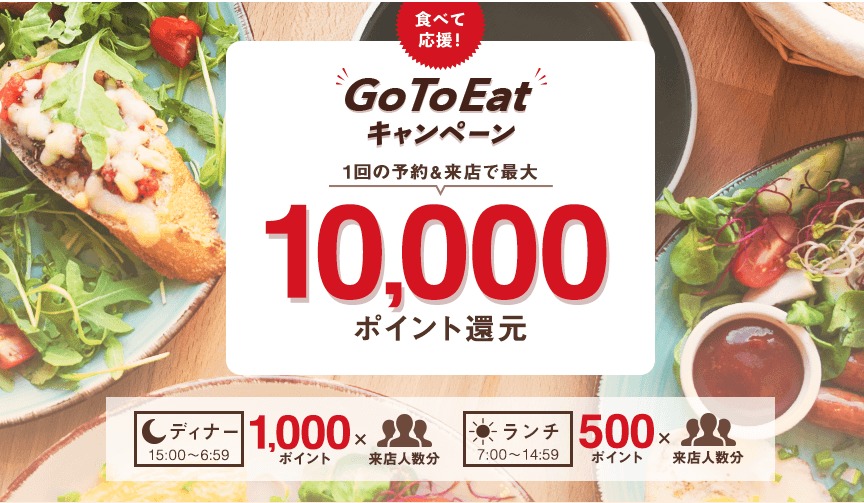 最大１００００ポイント還元Go To Eat キャンペーンはじまりました！